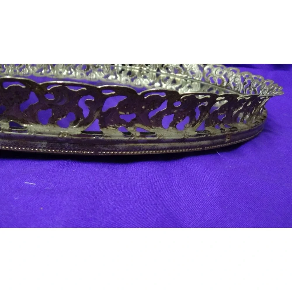 Vanity Tray Mirror Vintage Oval Dresser Gold Filigree Hollywood Regency #183